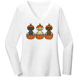 3 Pumpkin Lab Pups - Women's V-Neck Long Sleeve T-Shirt