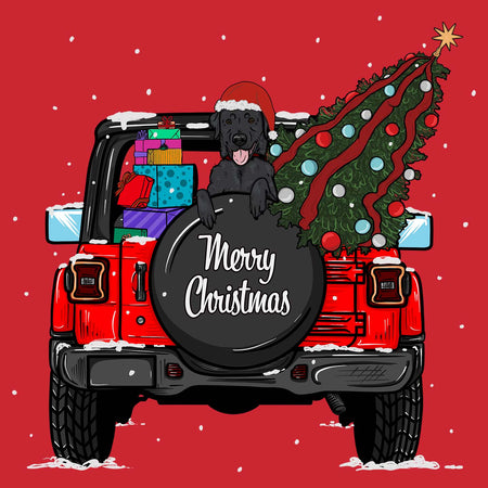 Christmas Jeep Black Lab - Adult Unisex Long Sleeve T-Shirt