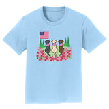USA Flag Bandanas on Three Labs - Kids' Unisex T-Shirt