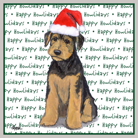 Airedale Terrier Puppy Happy Howlidays Text - Adult Unisex Crewneck Sweatshirt