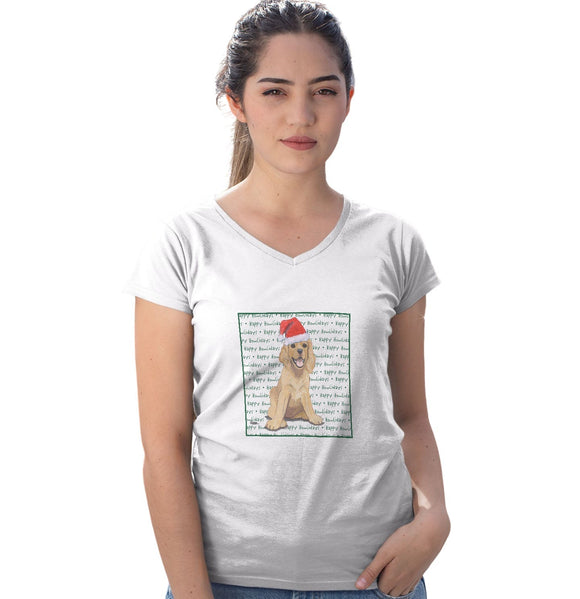 Cocker Spaniel Puppy Happy Howlidays Text - Women's V-Neck T-Shirt