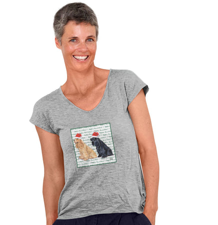 Cocker Spaniel Happy Howlidays Text - Women's V-Neck T-Shirt