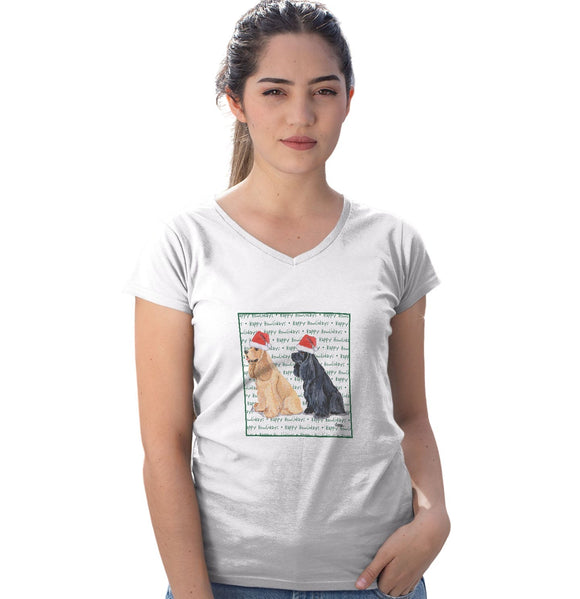 Cocker Spaniel Happy Howlidays Text - Women's V-Neck T-Shirt