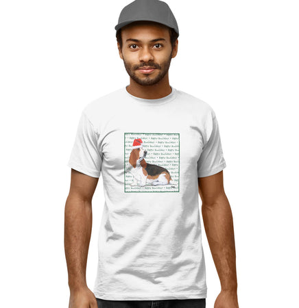 Basset Hound Happy Howlidays Text - Adult Unisex T-Shirt