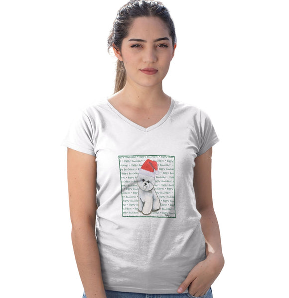 Bichon Frise Happy Howlidays Text - Women's V-Neck T-Shirt