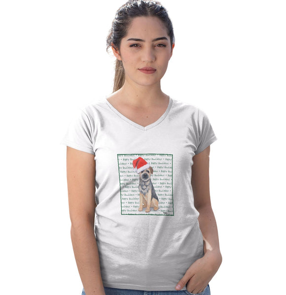 Border Terrier Happy Howlidays Text - Women's V-Neck T-Shirt