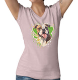 Big Clover St. Patrick's Day Bulldog - Women's V-Neck T-Shirt