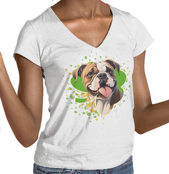 Big Clover St. Patrick's Day Bulldog - Women's V-Neck T-Shirt