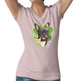 Big Clover St. Patrick's Day French Bulldog - Women's V-Neck T-Shirt