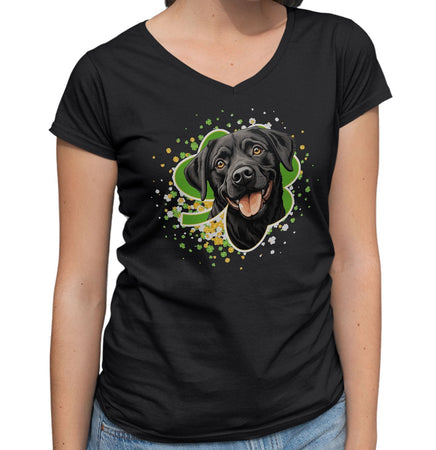 Big Clover St. Patrick's Day Labrador Retriever (Black) - Women's V-Neck T-Shirt