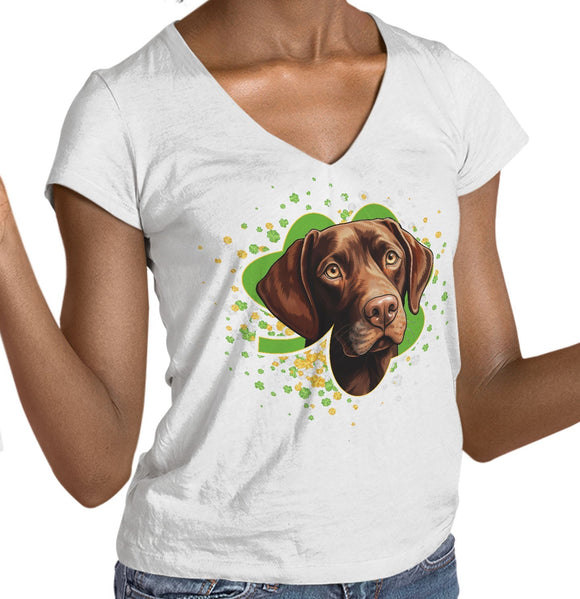 Big Clover St. Patrick's Day Labrador Retriever (Chocolate) - Women's V-Neck T-Shirt