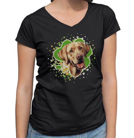 Big Clover St. Patrick's Day Labrador Retriever (Yellow) - Women's V-Neck T-Shirt