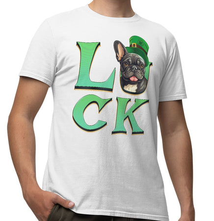 Big LUCK St. Patrick's Day French Bulldog (Black and White) - Adult Unisex T-Shirt