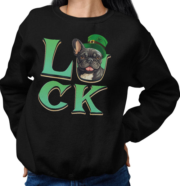 Big LUCK St. Patrick's Day French Bulldog (Black and White) - Adult Unisex Crewneck Sweatshirt