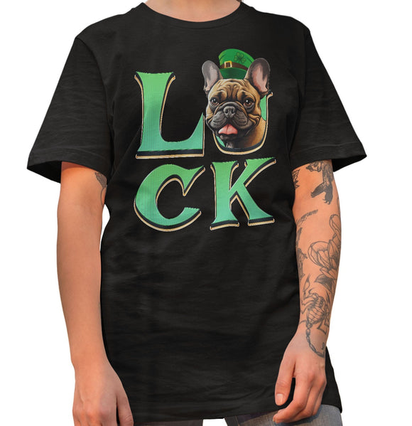 Big LUCK St. Patrick's Day French Bulldog (Fawn) - Adult Unisex T-Shirt