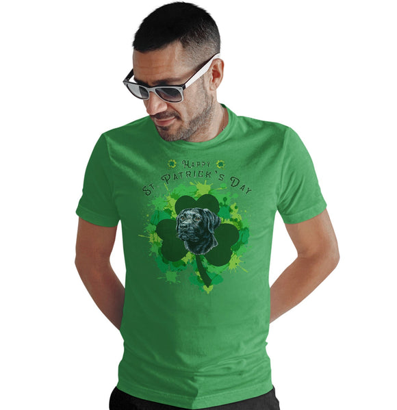 Happy St. Patricks Black Lab Clover Splatter - Adult Unisex T-Shirt