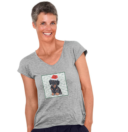 Dachshund (Black) Happy Howlidays Text - Women's V-Neck T-Shirt