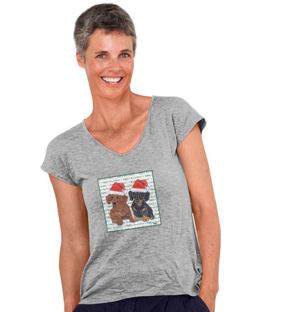 Dachshund (Pair) Happy Howlidays Text - Women's V-Neck T-Shirt