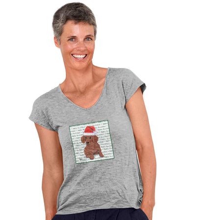 Dachshund (Red) Happy Howlidays Text - Women's V-Neck T-Shirt
