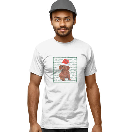 Dachshund (Red) Happy Howlidays Text - Adult Unisex T-Shirt