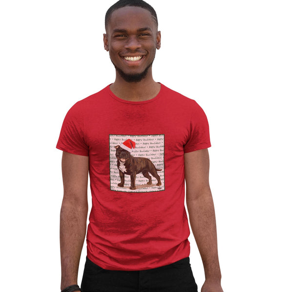 American Staffordshire Terrier (Brindle) Happy Howlidays Text - Adult Unisex T-Shirt