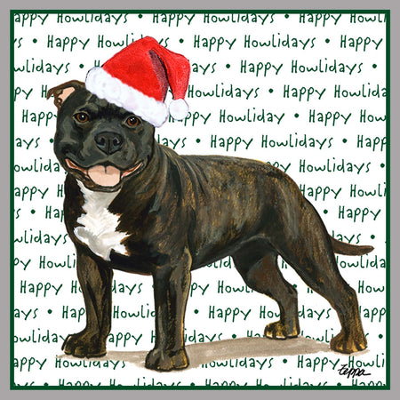 American Staffordshire Terrier (Brindle) Happy Howlidays Text - Adult Unisex Crewneck Sweatshirt