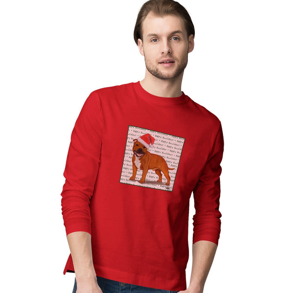 American Staffordshire Terrier (Red) Happy Howlidays Text - Adult Unisex Long Sleeve T-Shirt