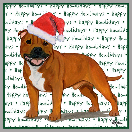 American Staffordshire Terrier (Red) Happy Howlidays Text - Adult Unisex Crewneck Sweatshirt
