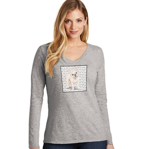 Cream Frenchie Love Text - Women's V-Neck Long Sleeve T-Shirt