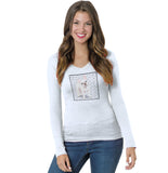 Cream Frenchie Love Text - Women's V-Neck Long Sleeve T-Shirt