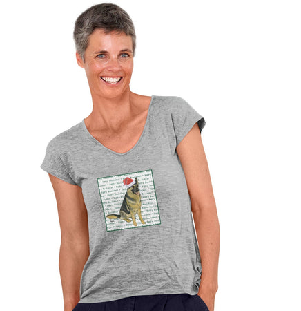 German Shepherd Happy Howlidays Text - Women's V-Neck T-Shirt