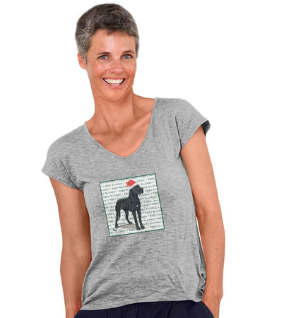 Great Dane Happy Howlidays Text - Women's V-Neck T-Shirt