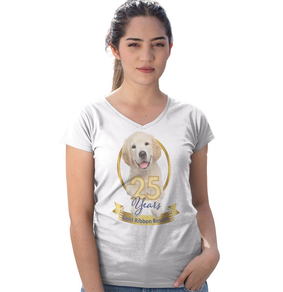 Gold Ribbon 25 Years Puppy - Women's V-Neck T-Shirt