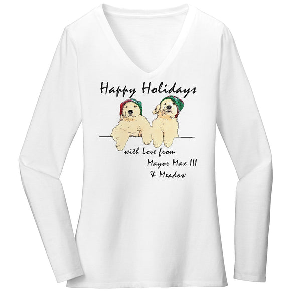 Happy Holidays from Mayor Max III and Meadow - Women's V-Neck Long Sleeve T-Shirt