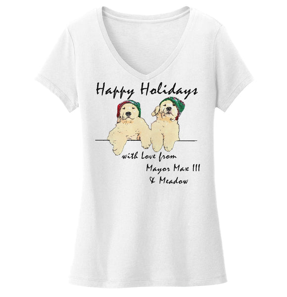Happy Holidays from Mayor Max III and Meadow - Women's V-Neck T-Shirt