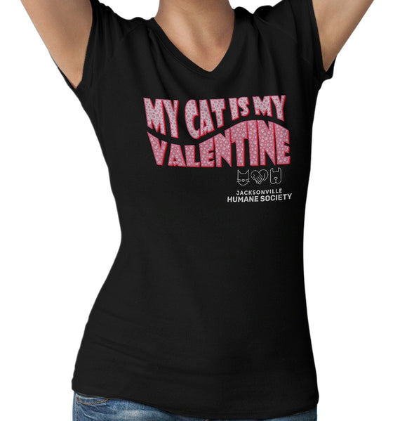 JHS My Cat Is My Valentine - Women's V-Neck T-Shirt