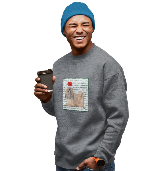 Lhasa Apso Happy Howlidays Text - Adult Unisex Crewneck Sweatshirt
