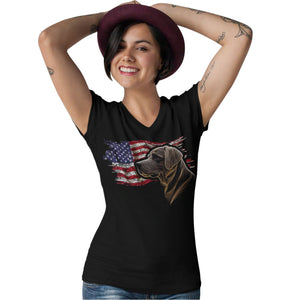 Patriotic Chocolate Labrador Retriever American Flag - Women's V-Neck T-Shirt