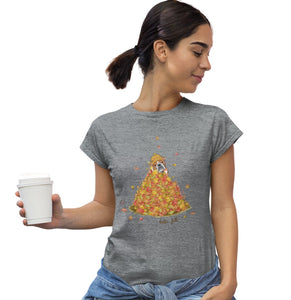Leaf Pile and Bulldog - Women's Fitted T-Shirt