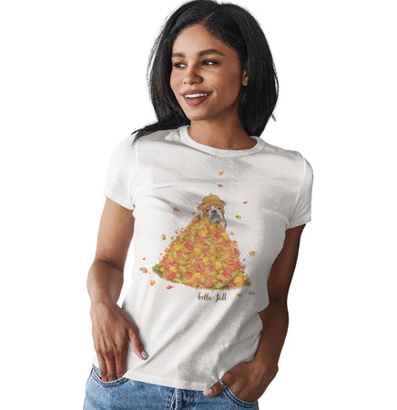 Leaf Pile and Bulldog - Women's Fitted T-Shirt