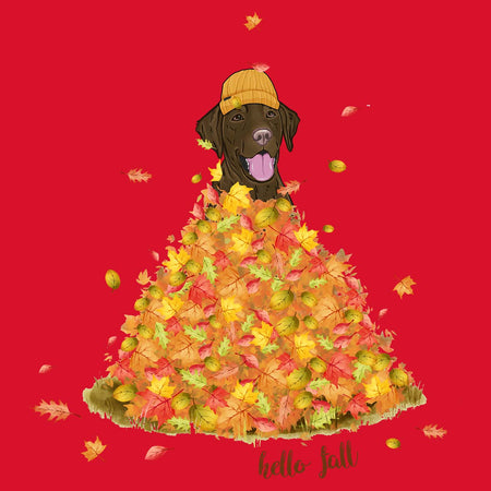 Leaf Pile and Chocolate Lab - Women's V-Neck T-Shirt