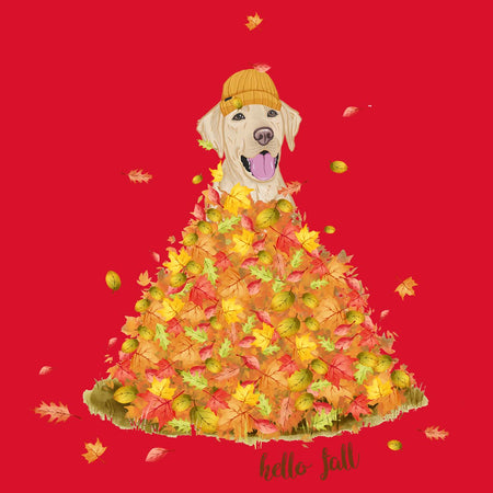 Leaf Pile and Yellow Lab - Women's V-Neck T-Shirt