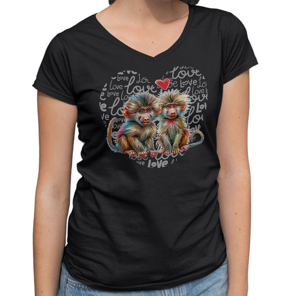 Baboon Love Heart - Women's V-Neck T-Shirt