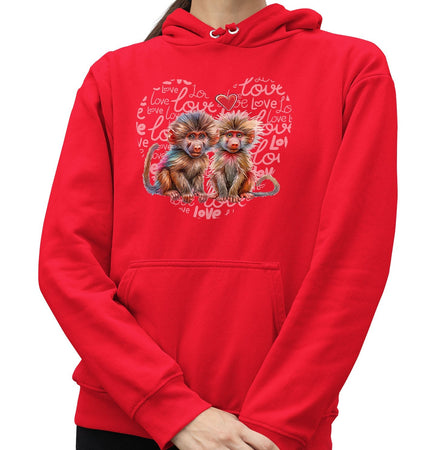 Baboon Love Heart - Adult Unisex Hoodie Sweatshirt