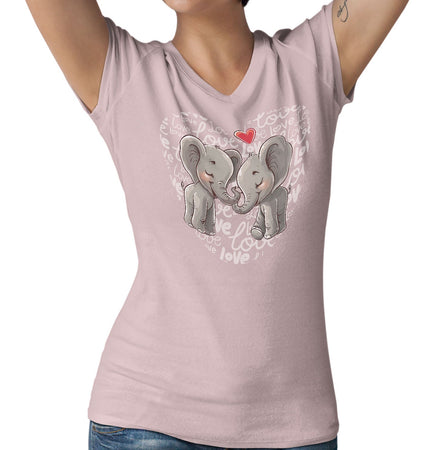 Elephant Love Heart - Women's V-Neck T-Shirt