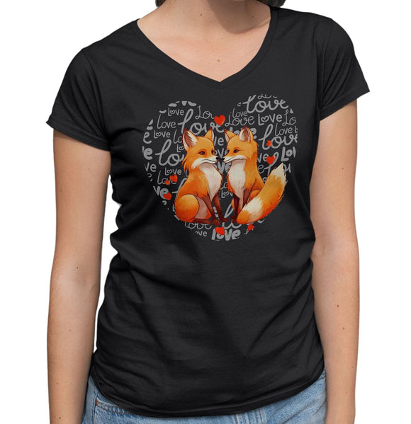 Fox Love Heart - Women's V-Neck T-Shirt