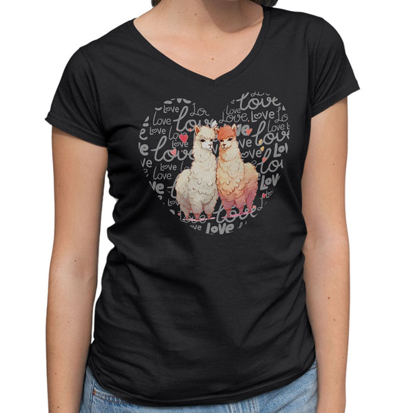 LLama Love Heart - Women's V-Neck T-Shirt