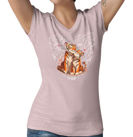 Tiger Love Heart - Women's V-Neck T-Shirt