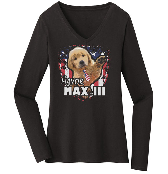 Mayor Max III Waving - Women's V-Neck Long Sleeve T-Shirt