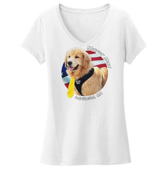 Mayor Max USA Flag Circle - Women's V-Neck T-Shirt